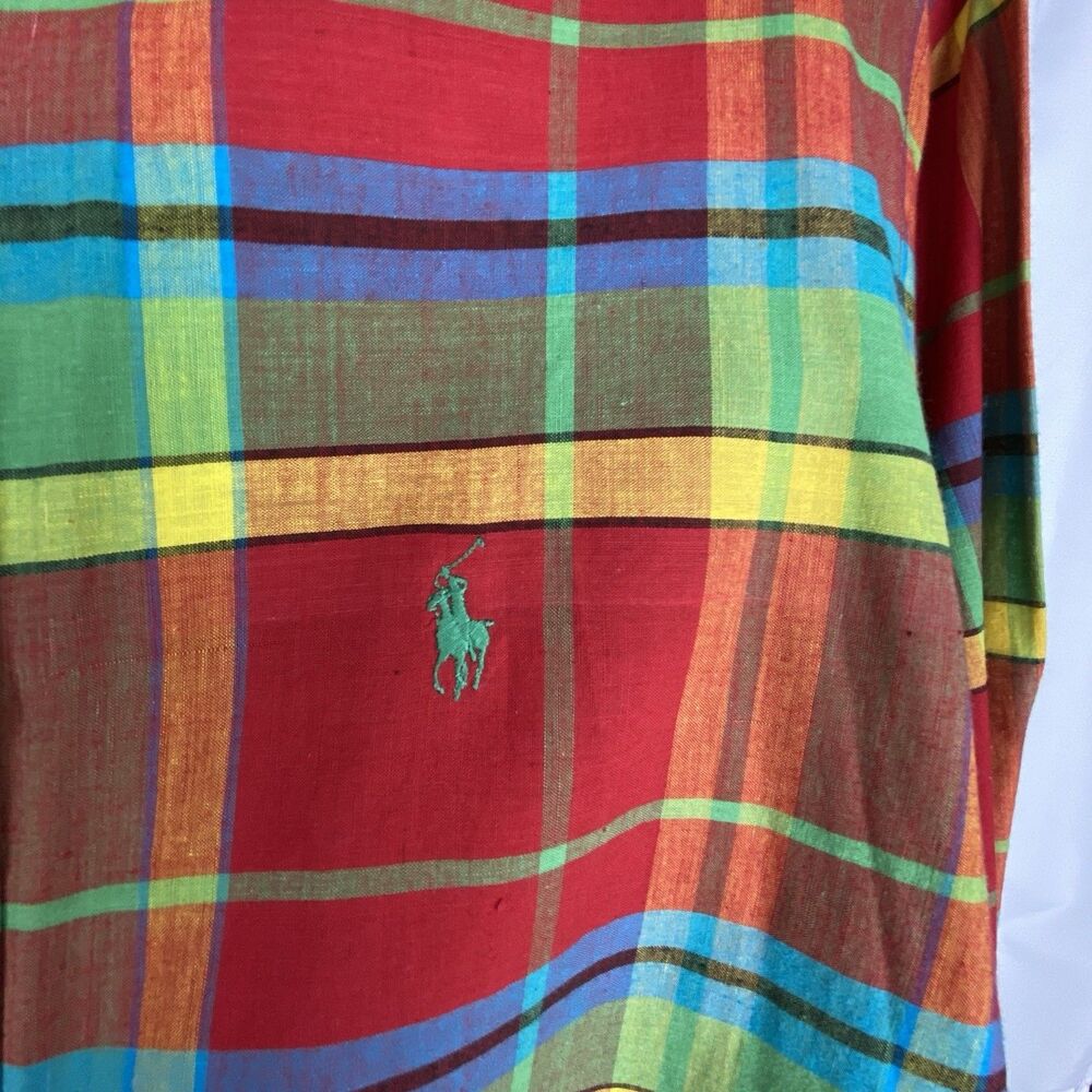 VTG Ralph Lauren Indian Madras Shirt Mens L Hand‎ Woven Plaid Button Down Preppy - Picture 6 of 13